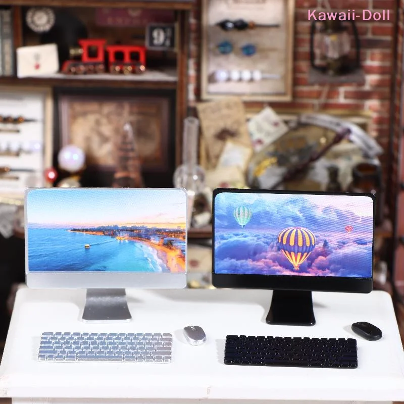 [DO]1Set Dollhouse Mini Laptop Computer Keyboard Mouse Kit Desktop Decoration Office Study Room Decor Accessories[DO] - 2