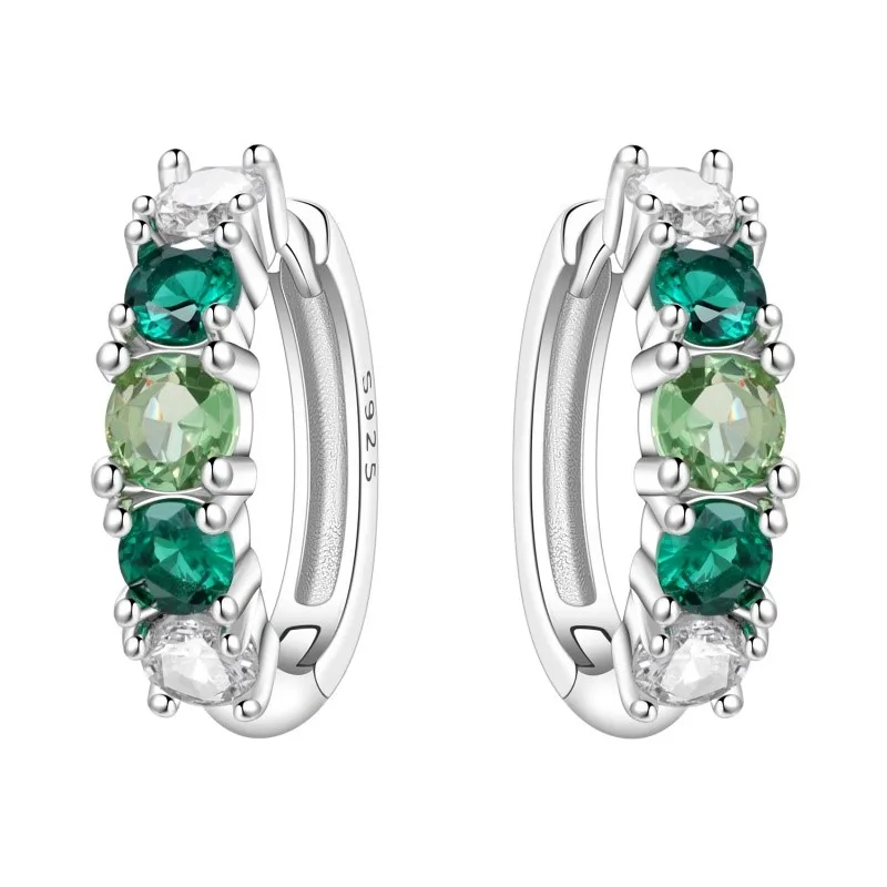 MISEFF Real 925 Sterling Silver Earring Gradual Change Green Blue Colored Zircon Hoop Earrings Engagement Wedding Jewelry Gifts