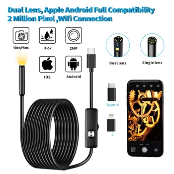 IP68 Dual Lens Piping Endoscopico Fogna Piping Endoscopio Fotocamera per Android Mobile Smartphone di alta qualità Telefono Iphone Tipo C