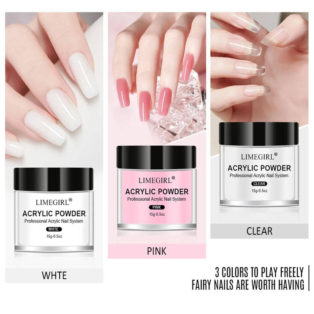 Nail Acrylic Powder and Liquid Set Acrylic Nails Art Decoration Crystal Manicures Kits Building Nail Glitter 3D Tips