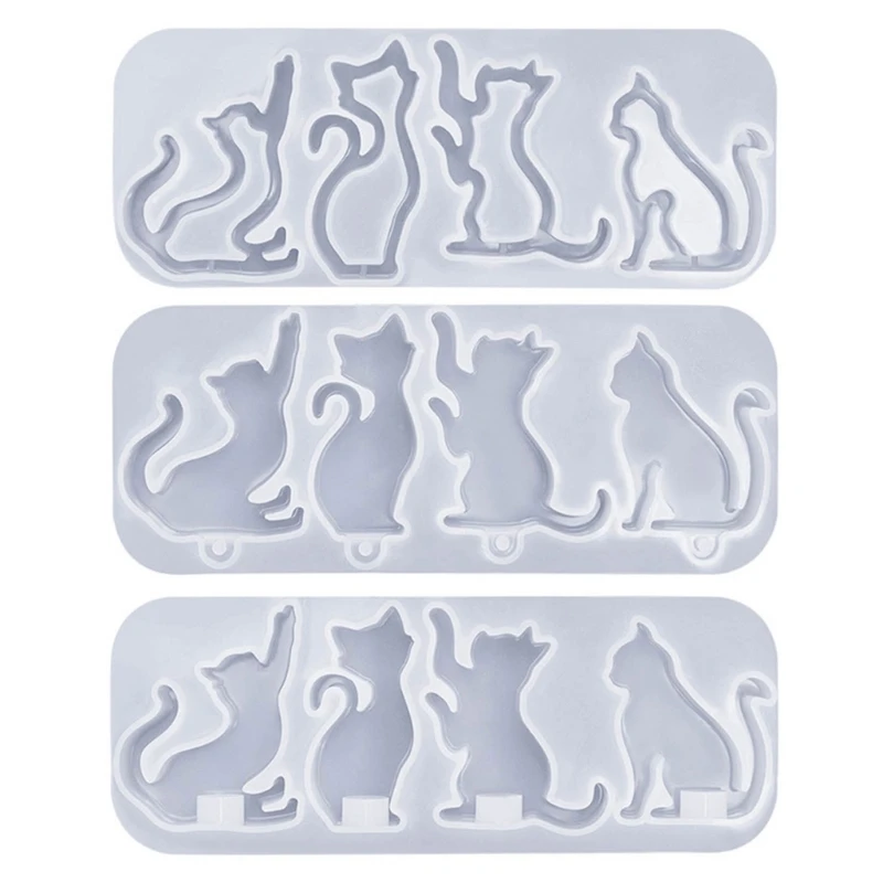 

E0BF 3pcs Cat Crafts Silicone Mold Handmade Keyring Pendant Mould Durable Crystal Epoxy Moulds Versatile Keychain Molds