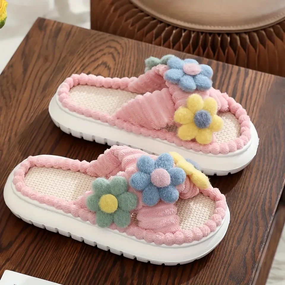 Women's Fashion Cross-Over Slippers with DIY Three Flowers Home Slides