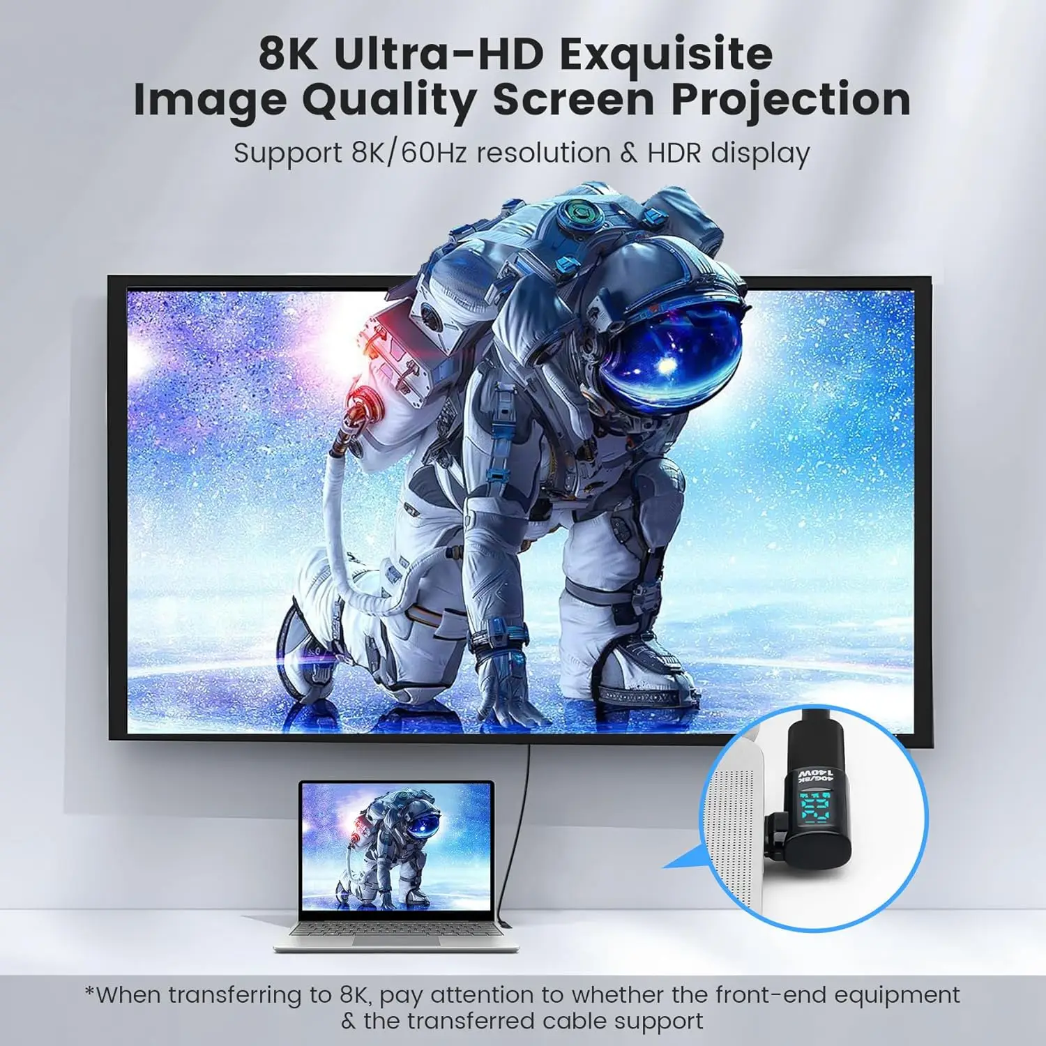 스마트 디스플레이가 탑재된 타입-C to 타입-C 어댑터, 140W PD 충전, 아이폰 16/프로/맥스, 아이패드 프로 및 기타 USB-C 기기용