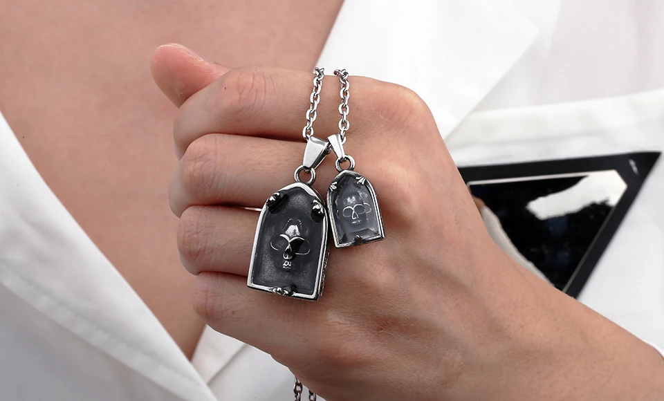 Dropshipping Metal Skull Pattern Pendant Necklace With Epoxy Unisex Punk For Man Stainless Steel Accessories Lovers Gift