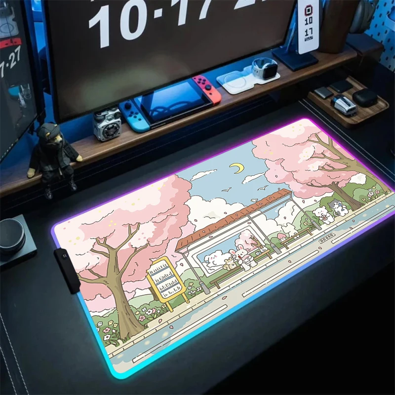 

Rabbit Green eye Protection Large Game Mouse Pad RGB Luminous Mouse Mat Gaming Machine Rubber Keyboard Pad Computer Desktop Pad