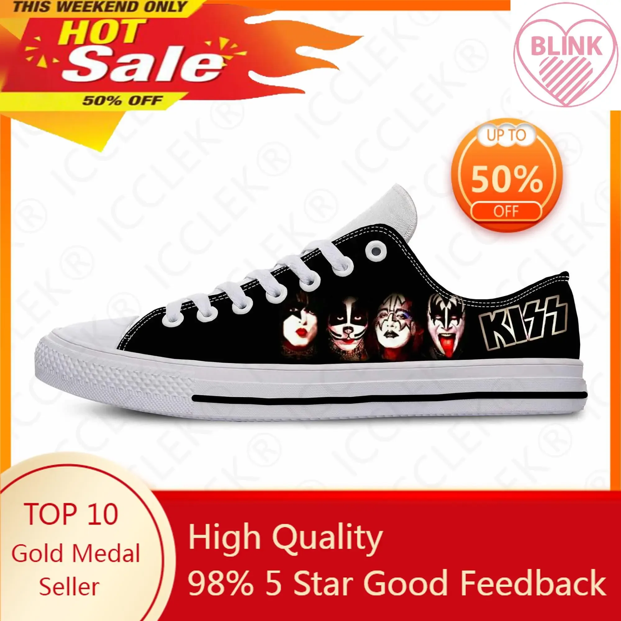 

Heavy Metal Rock Band Music Singer Kiss Fashion Casual Cloth Shoes Low Top Lightweight Breathable 3D Print Men Women Sneakers