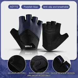 Breathable Shock - Absorbing Cycling Gloves - Versatile Short Finger Design - M (A0115 - BU)