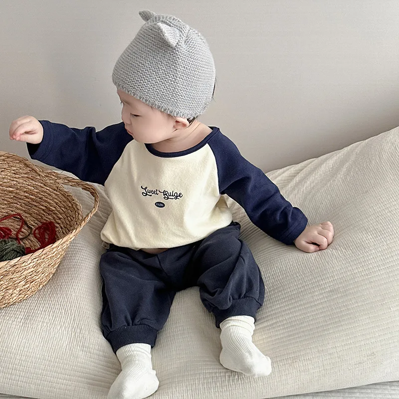 

Autumn New Baby Long Sleeve T Shirts Boys Girls Letter Print Casual Pullover Infant Patchwork Versatile Bottoming Shirt Tops