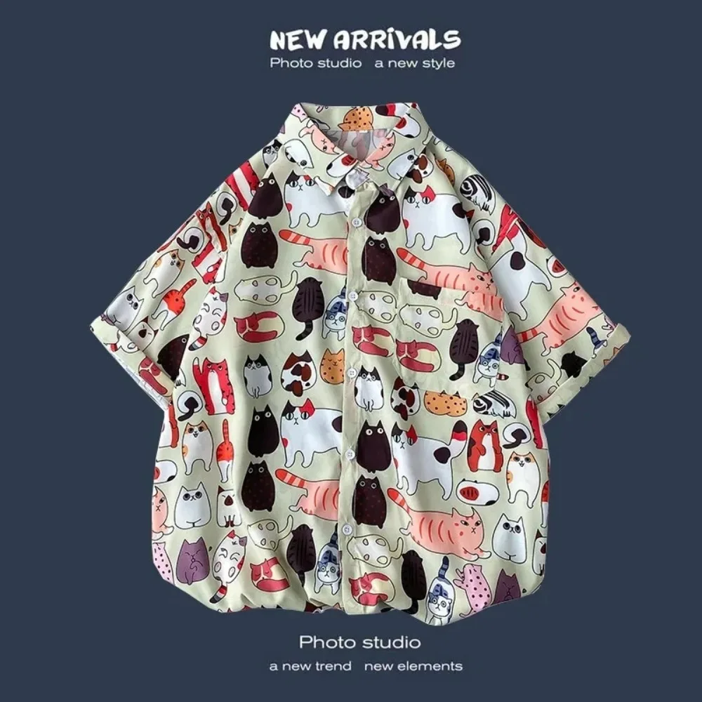 Retro Floral Short Sleeve Shirt Men Trendy Personalized Versatile Cool Five-point Sleeve Summer Hawaii Clothing Trend 2