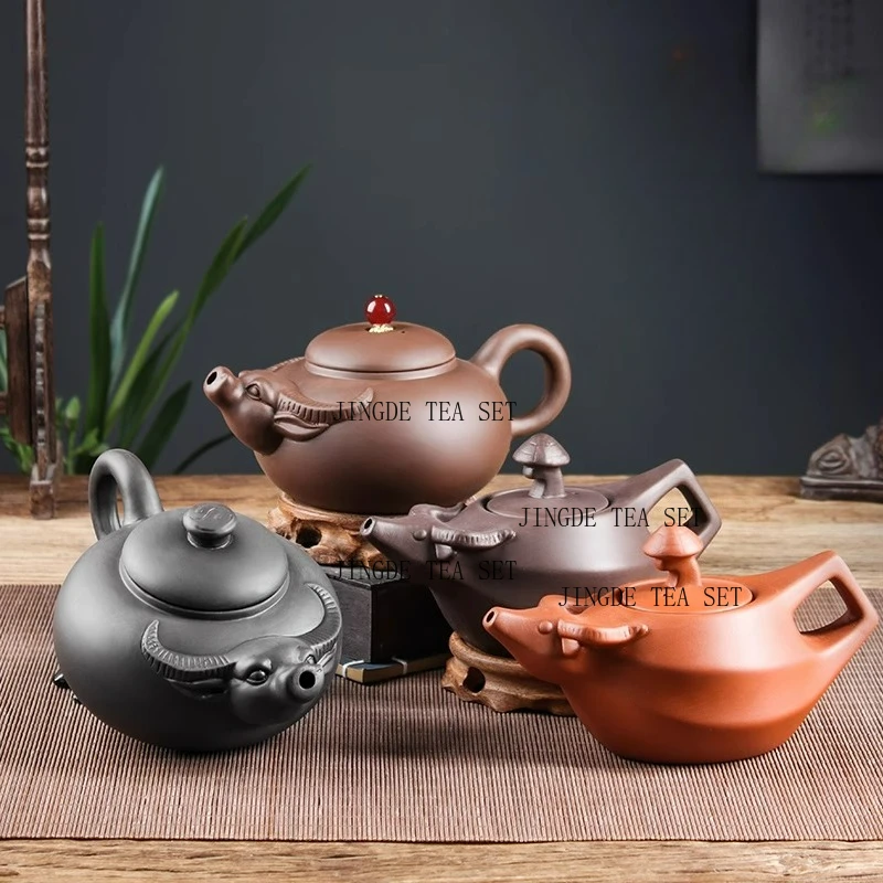 400ml/600ml Yixing Purple Clay Large Capacity Bull Qi Soaring Teapot Handmade Tea Maker Household Tea Set