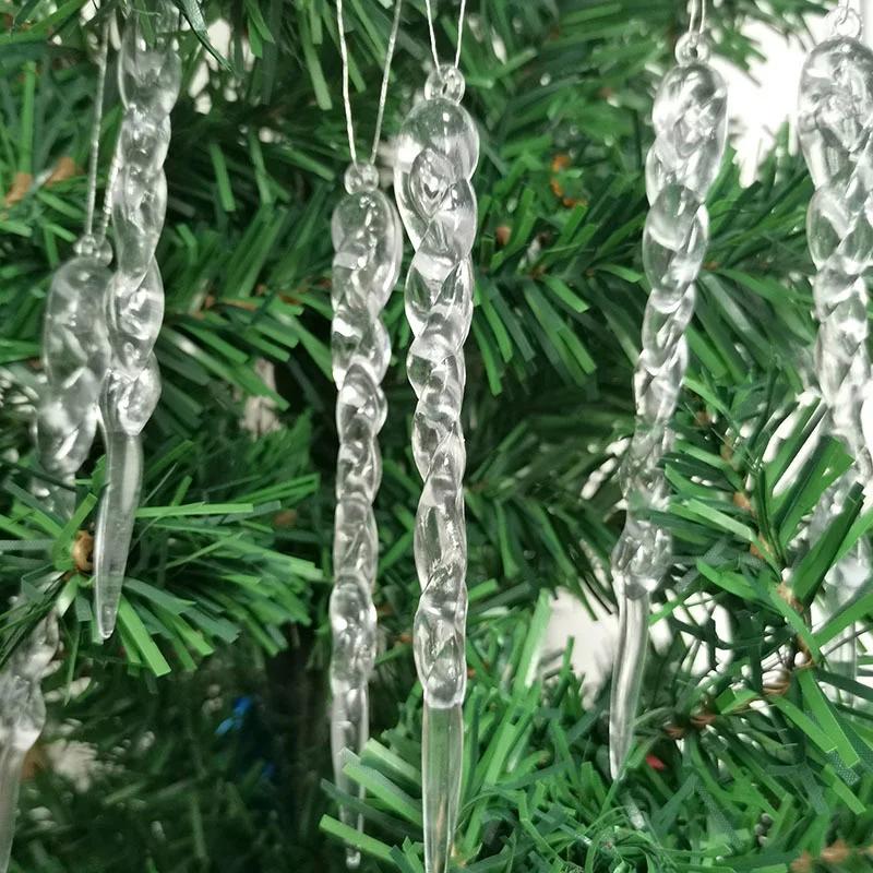 (12Pcs/pack) 12cm  Plastic Transparent Long Ice Cone Christmas Decorations For Handmade DIY Home Decoration Christmas Tree