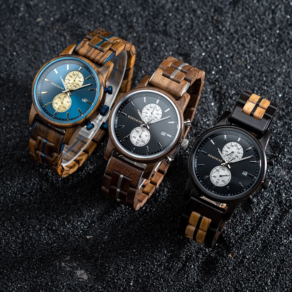 BOBO BIRD Wood Wristwatch Men's Quartz Watches Business Timepieces Chronograph Date Display Watch Gift For Men Dropship Custom