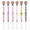 Handmade Silicone Flower Beads Baby Pacifier Chain Beech Wood Teether Nipple Clip For Baby Teething Nursing Chew Toy Shower Gift 2