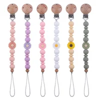 Handmade Silicone Flower Beads Baby Pacifier Chain Beech Wood Teether Nipple Clip For Baby Teething Nursing Chew Toy Shower Gift 2