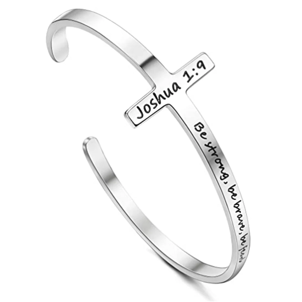 

S925 Cross Bracelet Religious Cuff Bangle Bible Verse Christian Gift Jewelry for Women Men Quotes Engraved Bracelet Cuff Bangle
