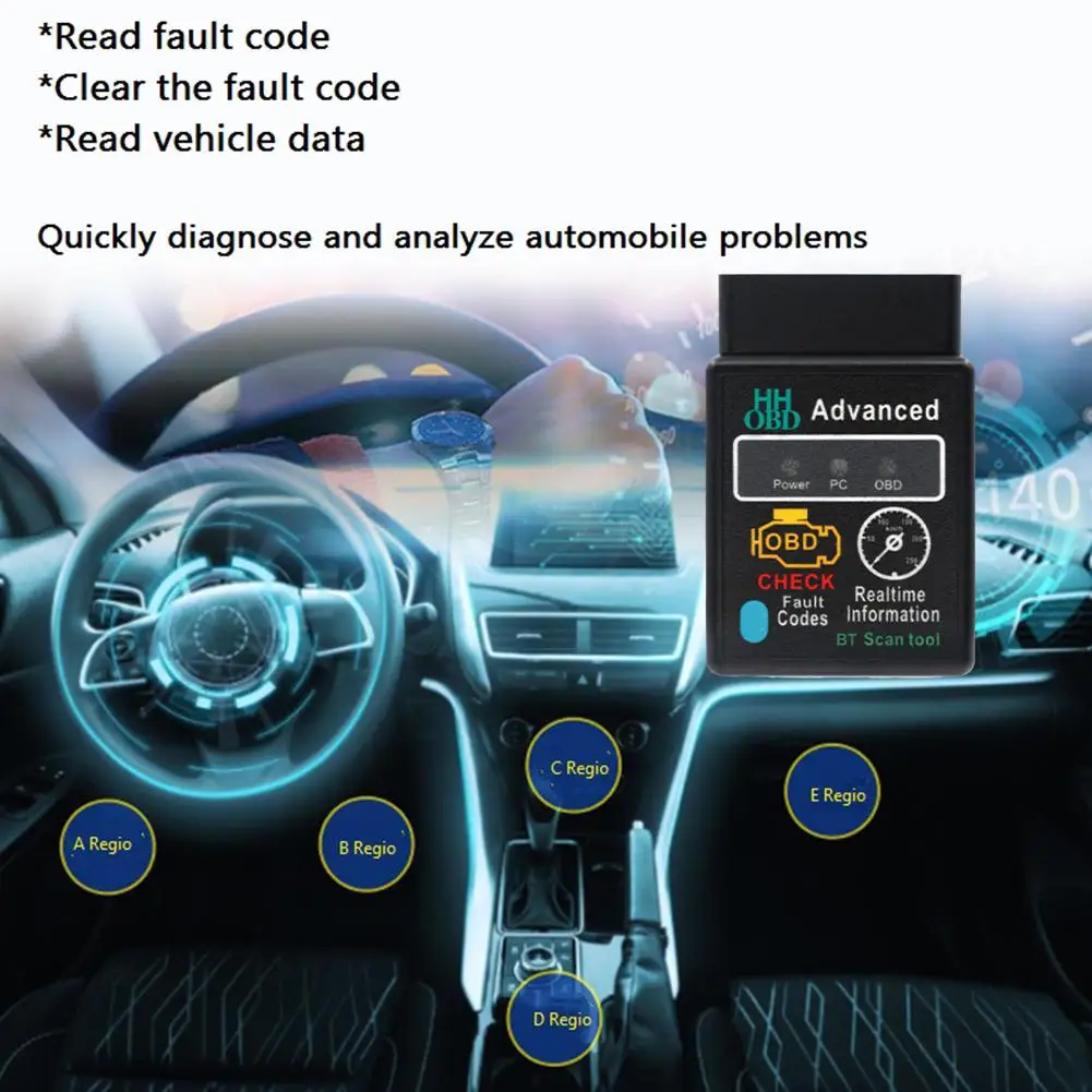 

Автомобильный диагностический сканер Obd2, совместимый с Bluetooth, считыватель кодов Elm327 V1.5, для Android и Ios