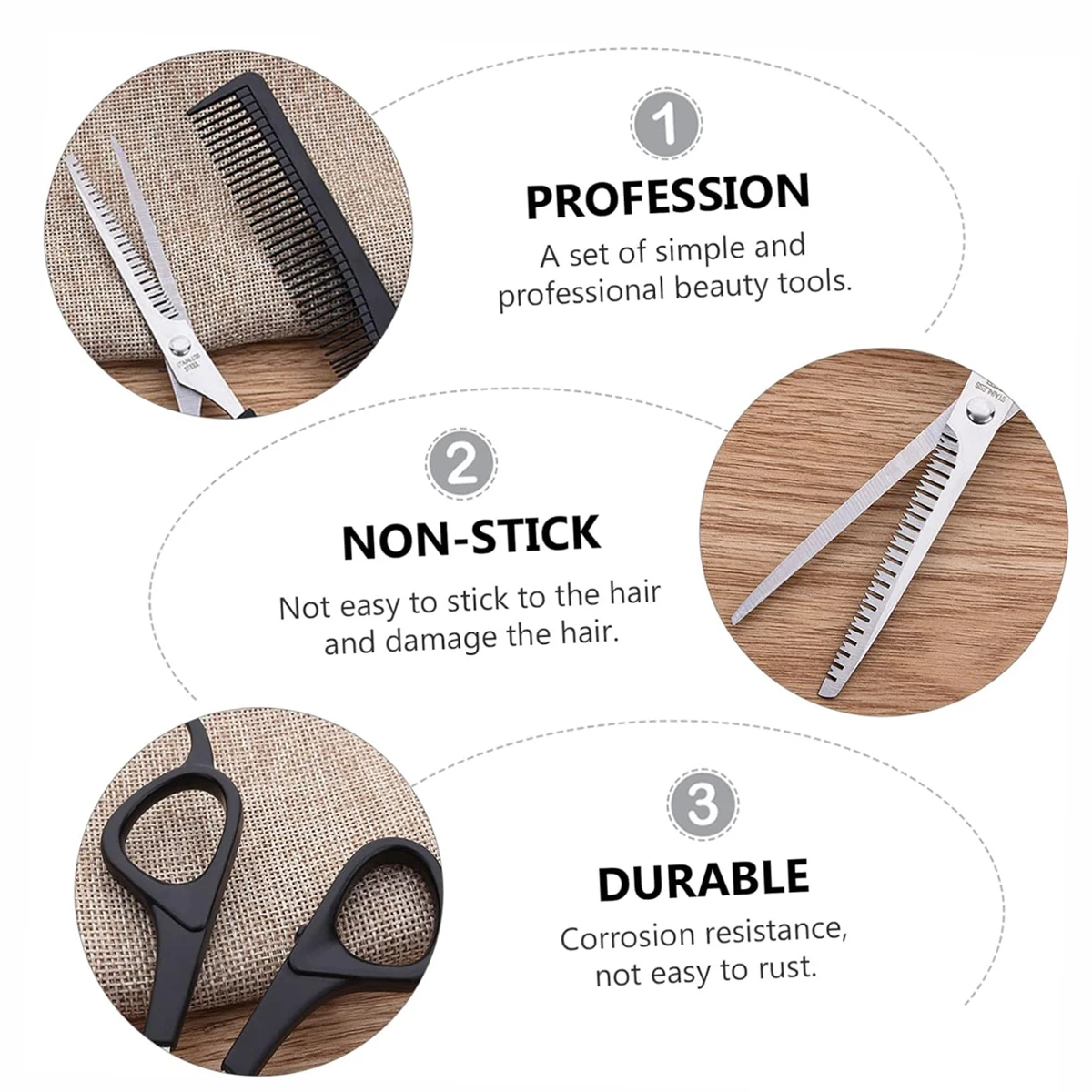 Hair Cutting Scissors 3Pcs Hair Cutting Scissors Set Professional Thinning Shear Flat Scissor Comb Kit Salon Home Hairdressing Styling Tools Supplies