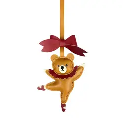 Chic Ballet Bear Leather Charm with Bow | Artistic Gift (Coffee Brown)