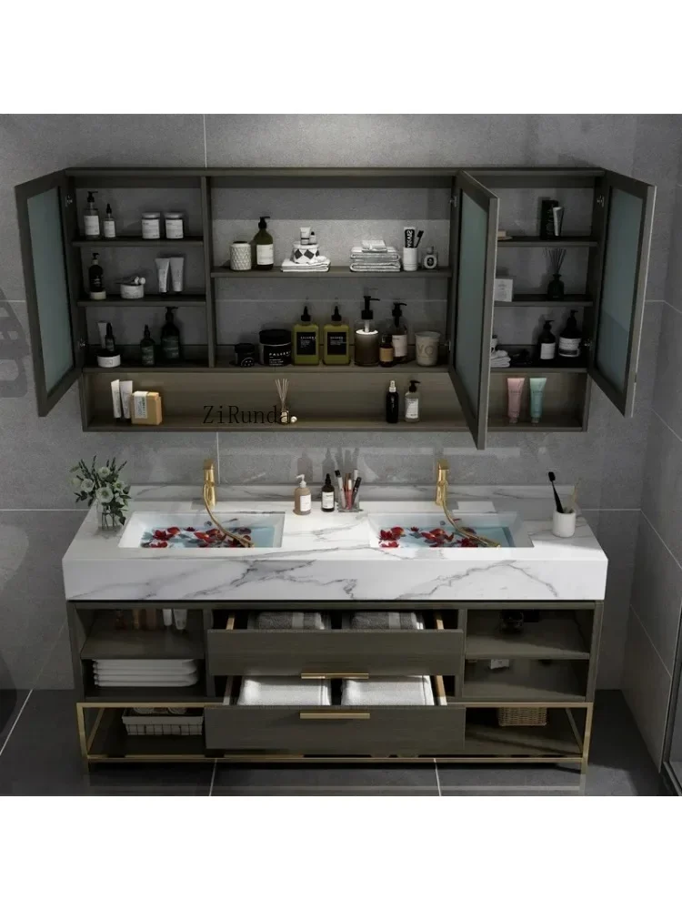 Simple Smart Bathroom Mirror Cabinet Modern Originality Solid Wood Lighting Mirror Cabinet Bathroom Furniture
