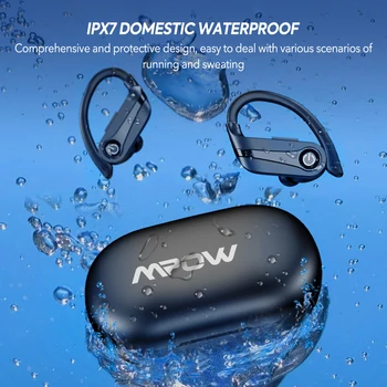 Mpow Q63 Bluetooth 5.3 Wireless Earbuds with Mic IPX7 Waterproof 200H Earphones with Hooks for Sports Running Workout Gym 2