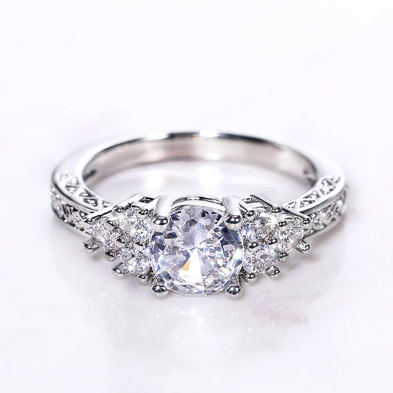 Huitan Fashion Contracted Engagement Rings for Women Silver Color Band ...