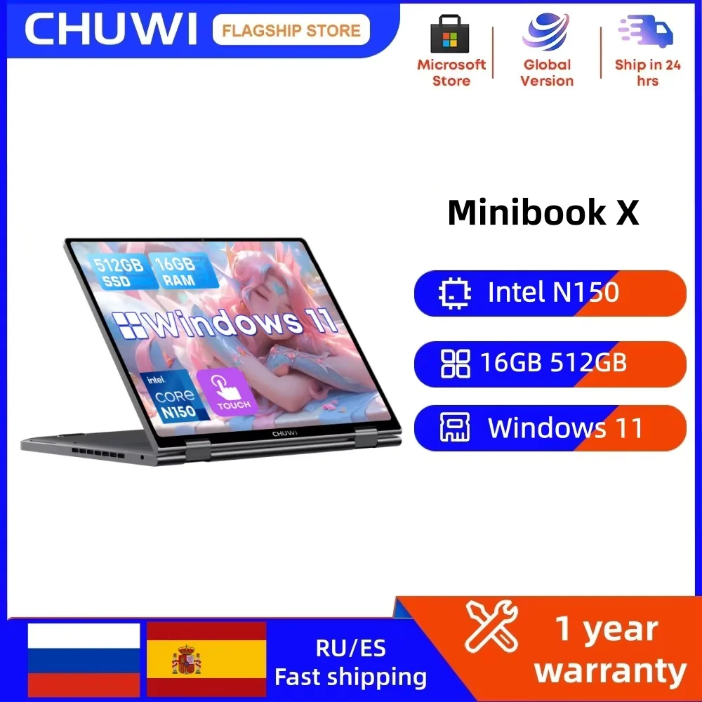 CHUWI MiniBook X 2 in 1 ノートパソコン Intel N150（最大3.6GHz