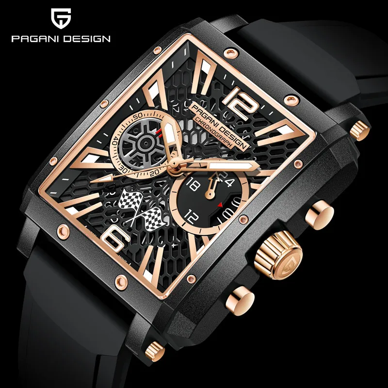 

NEW PAGANI DESIGN Mens Watches 2022 Top Brand Luxury Square Watch For Men Sports Chronograph Skeleton Luminous Clock Waterproof