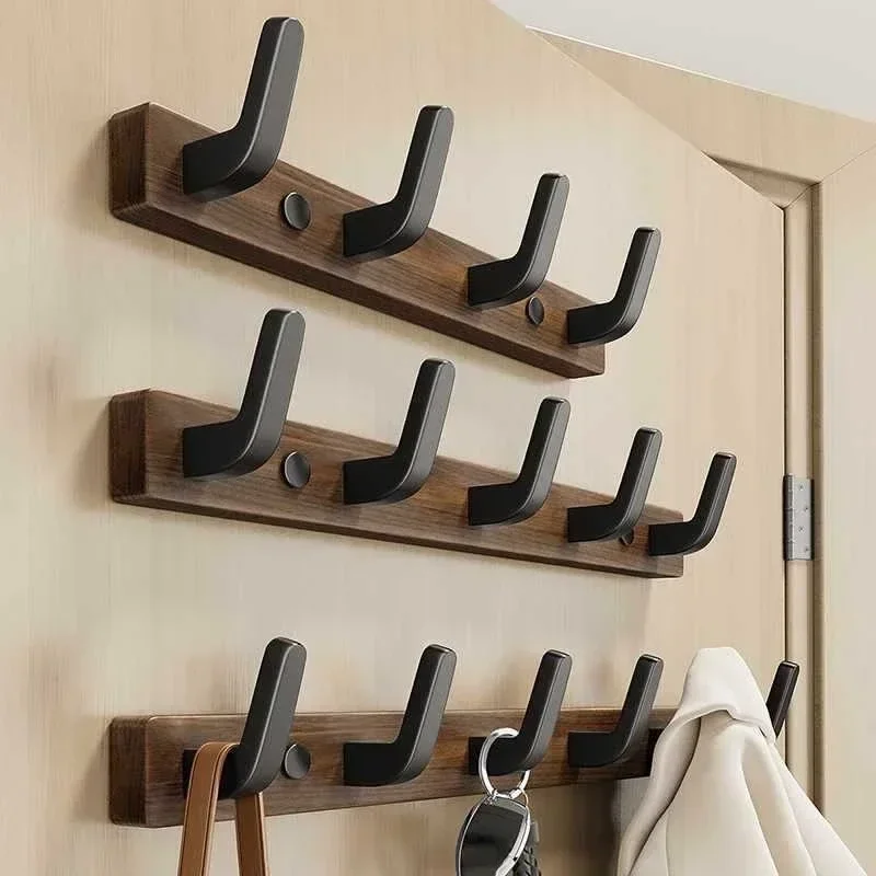 Perforated Light Luxury Black Nordic Creative Wooden Hook Wall Hanging Wall Black Walnut Decorative Row Hook 4