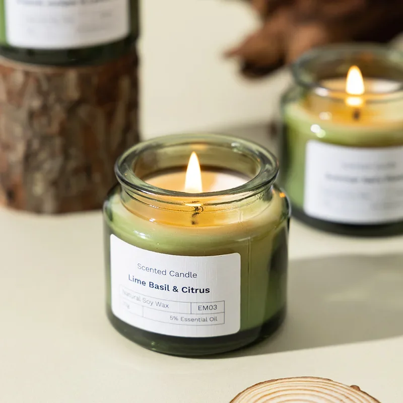 Natural Plant Aromatherapy Candle Smokeless Green Soybean Wax Glass Cup Wedding Fragrance Candle Bedroom Decoration