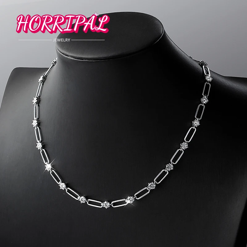 

HORRIPAL 8.8CTTW D VVS1 Moissanite Necklace S925 Silver 18k Plated Paperclip Design Jewelry Sparkling Party Chain GRA Certified