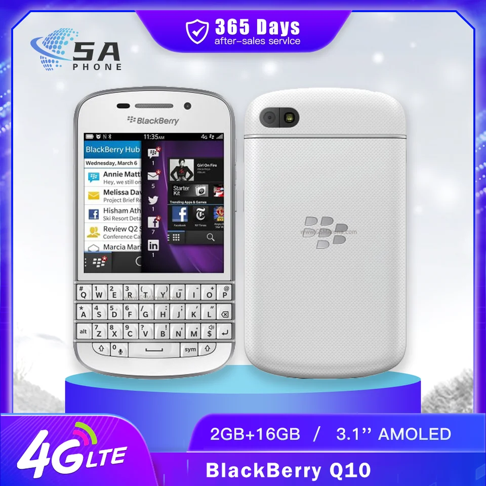 オリジナルの4G携帯電話,Blackberry-Q10インチ画面,2GB RAM, 16GB ROM
