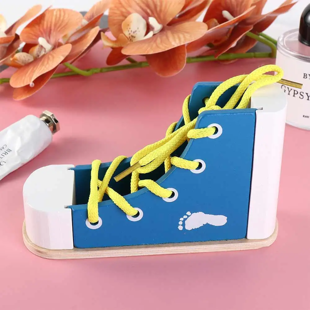 Lacing Sneaker Wooden Shoelace Toys Tie Shoes Puzzle game Montessori Tie-Up Shoe Puzzle Toy Lacing Shoes Wood