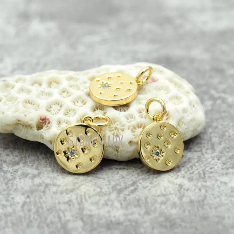 

Микрозакрепка, кубический цирконий, кулон в форме звезды PM42359, монета, форма медальона, позолоченный кулон, подарок для женщин и девушек