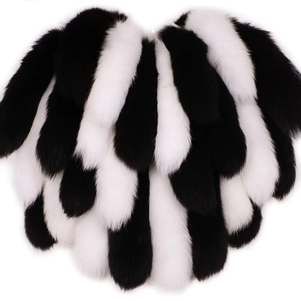 YOLOAgain Black and White Real Fox Fur Shawl Jacket Women 2023 Winter yoloagain-black-and-white-real-fox-fur-shawl-jacket-women-2023-winter