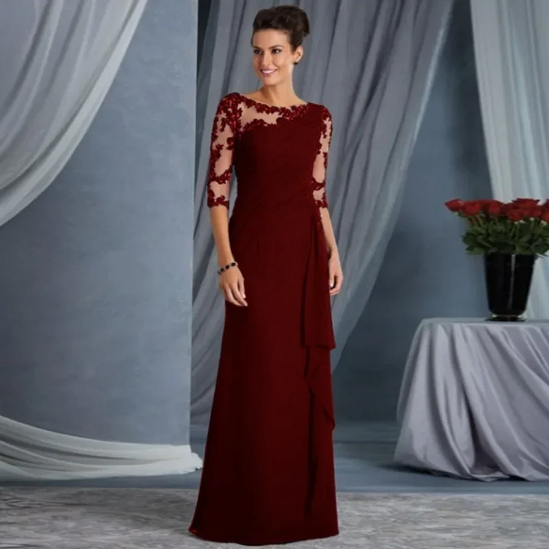 

New Arrivals Exquisite Design Spring Summer Women's Clothing Round Neck Shirt With Half Sleeve Long Lace See-through Dress