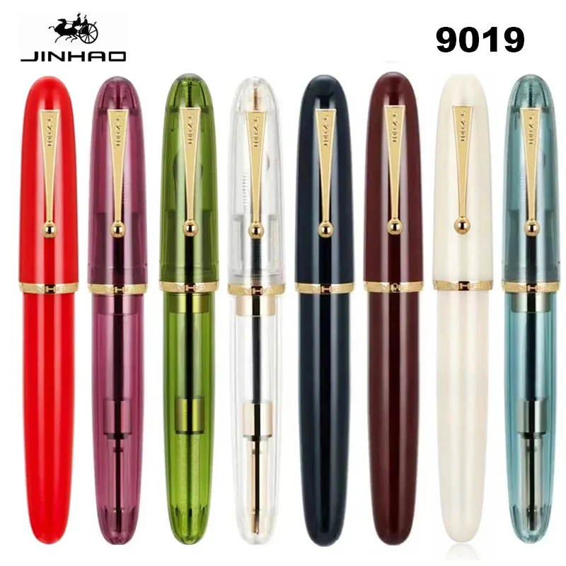 Jinhao 9019 송진 만년필, 잉크 포함 비즈니스 사무용품, 학생 학교 문구, 투명 컬러, 0.38mm, 0.5mm, 0.7mm