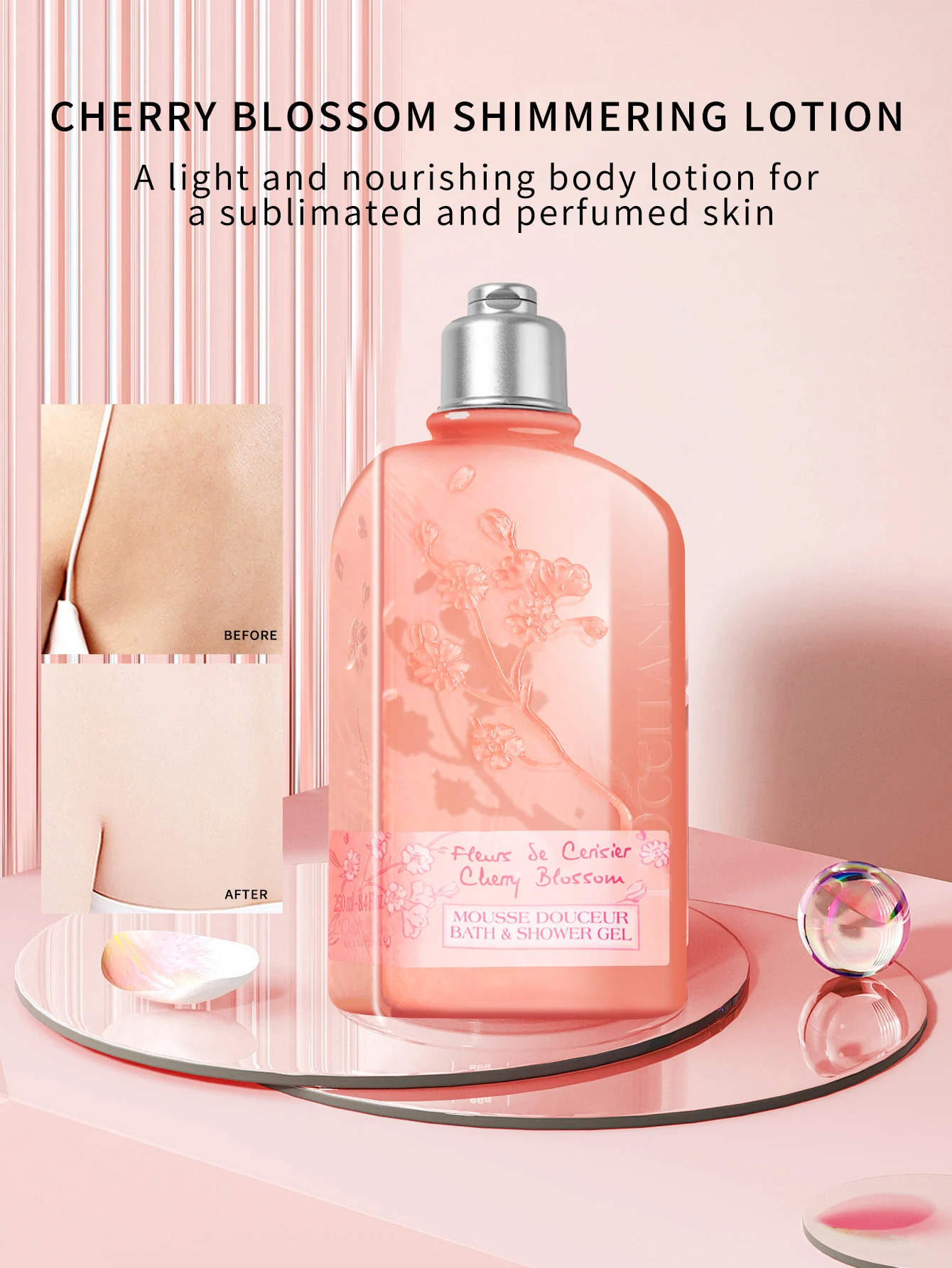 L'Occitane en Provence Cherry Blossom Bath & Shower Gel-8.4 FL.OZ./250ML