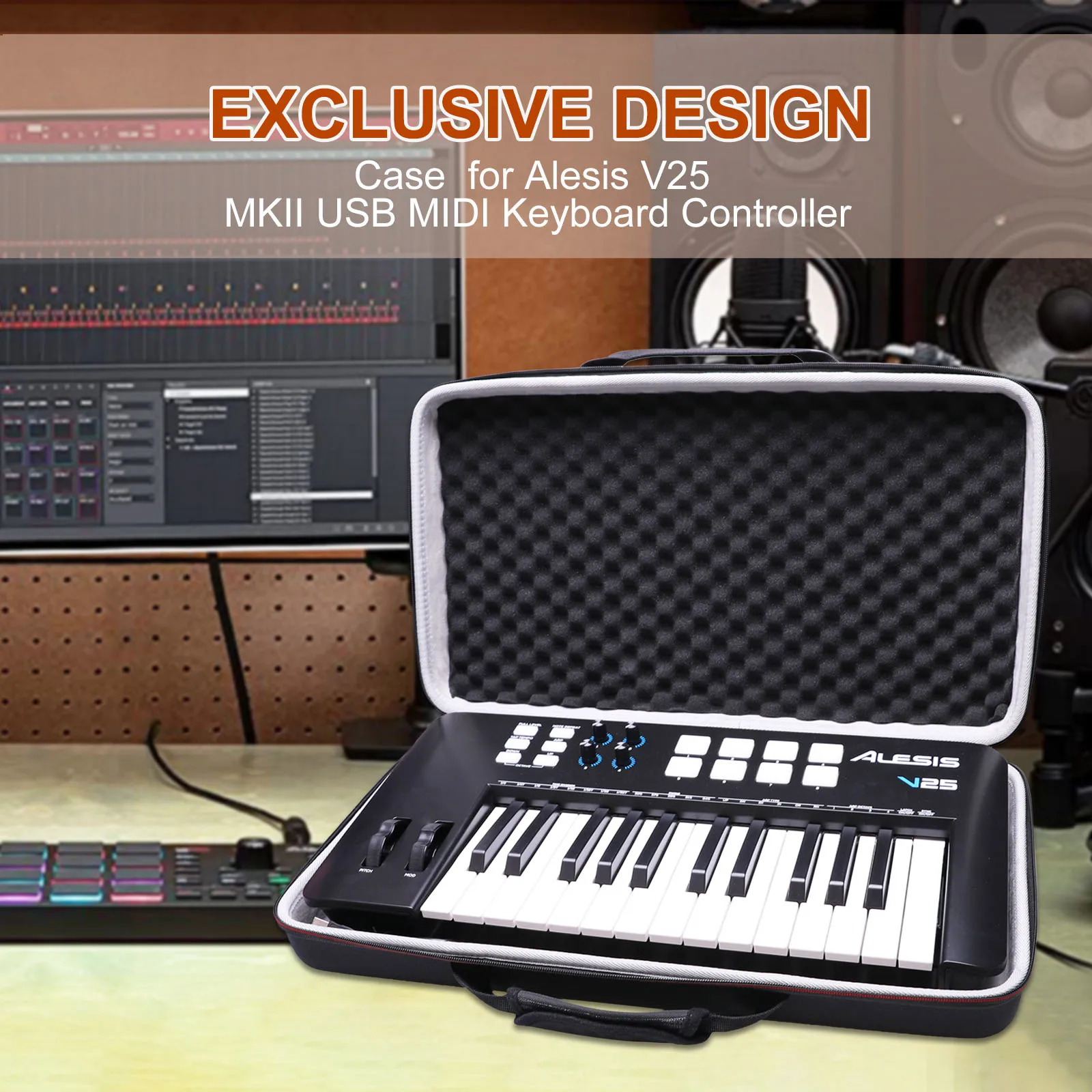 EVA Case for Alesis V25 MKII USB MIDI Keyboard Controller with 25 Velocity Sensitive Keys, Musical Instrument Storage Case