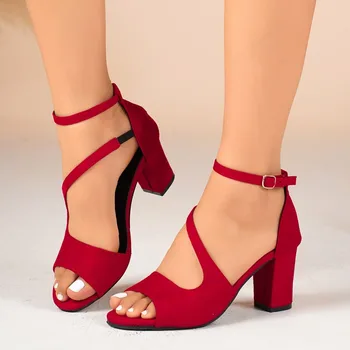 Fashion Block Heel Sandals Summer New Round Toe Open Toe Bag Heel One Strap Anti-slip Wear-resistant High Heels 1
