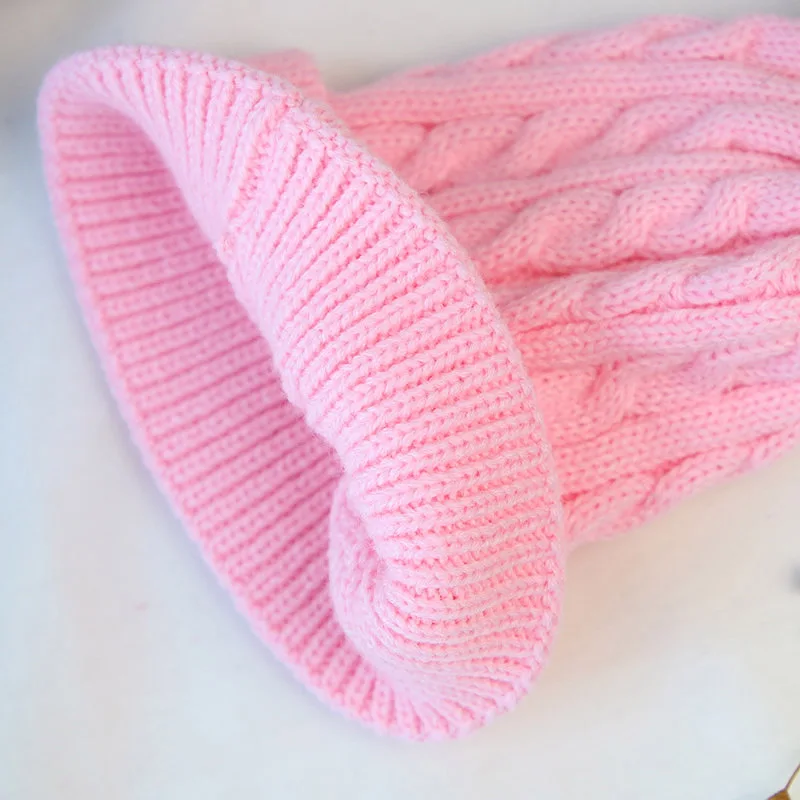 Winter Faux Fur Pompom Baby Cap Cute Knitted Woolen Infant Boy Girl Hat Beanie Solid Color Kids Elastic Warm Pullover Caps