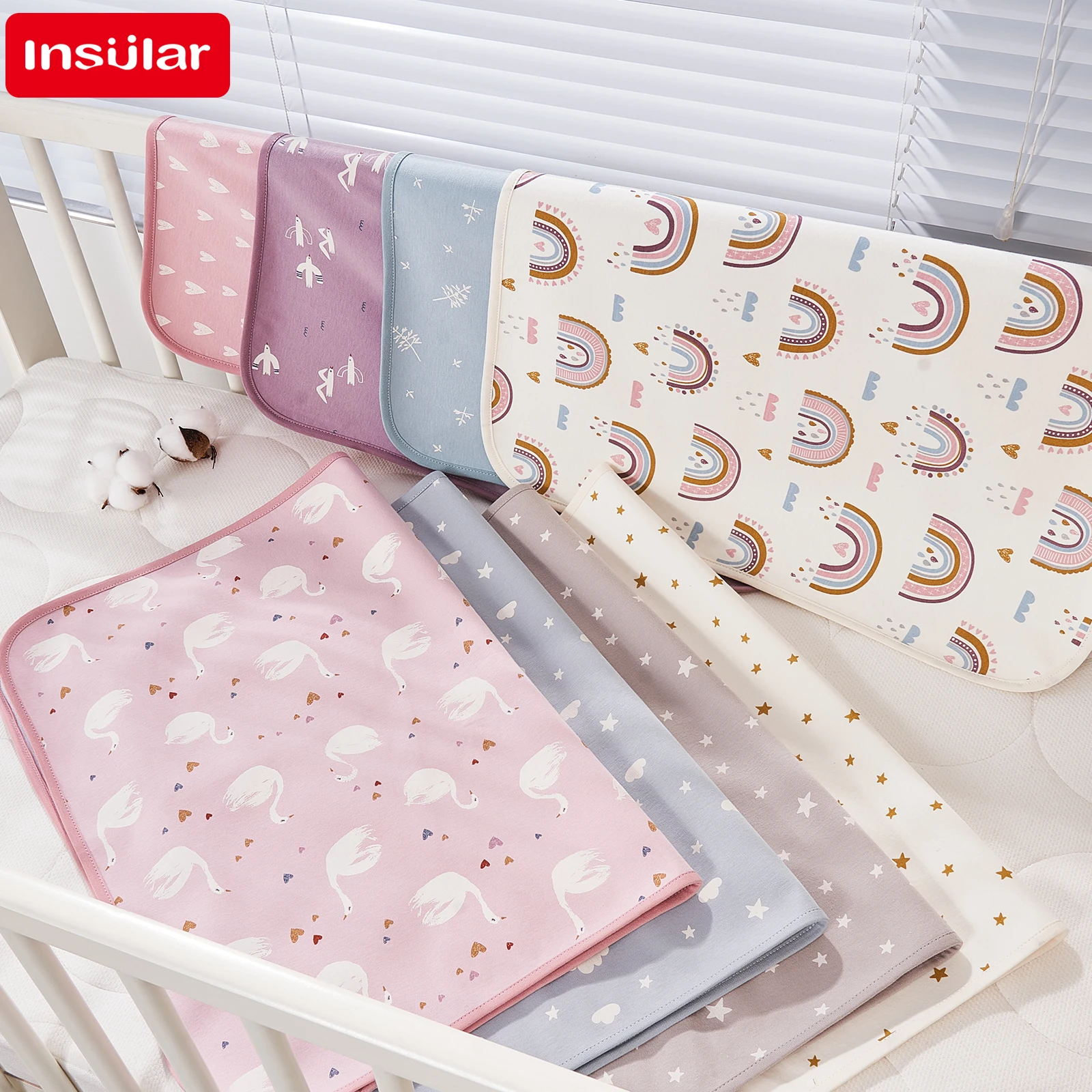 Reversible Waterproof & Breathable Children's Crib Sheet with Washable Infant Urinary Pad