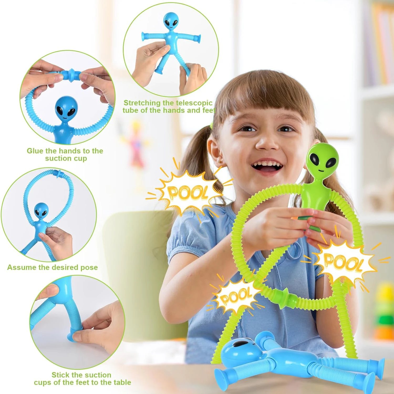 Cartoon suction cup telescopic tube, alien versatile shape stretching tube, parent-child interactive puzzle decompression toy 4