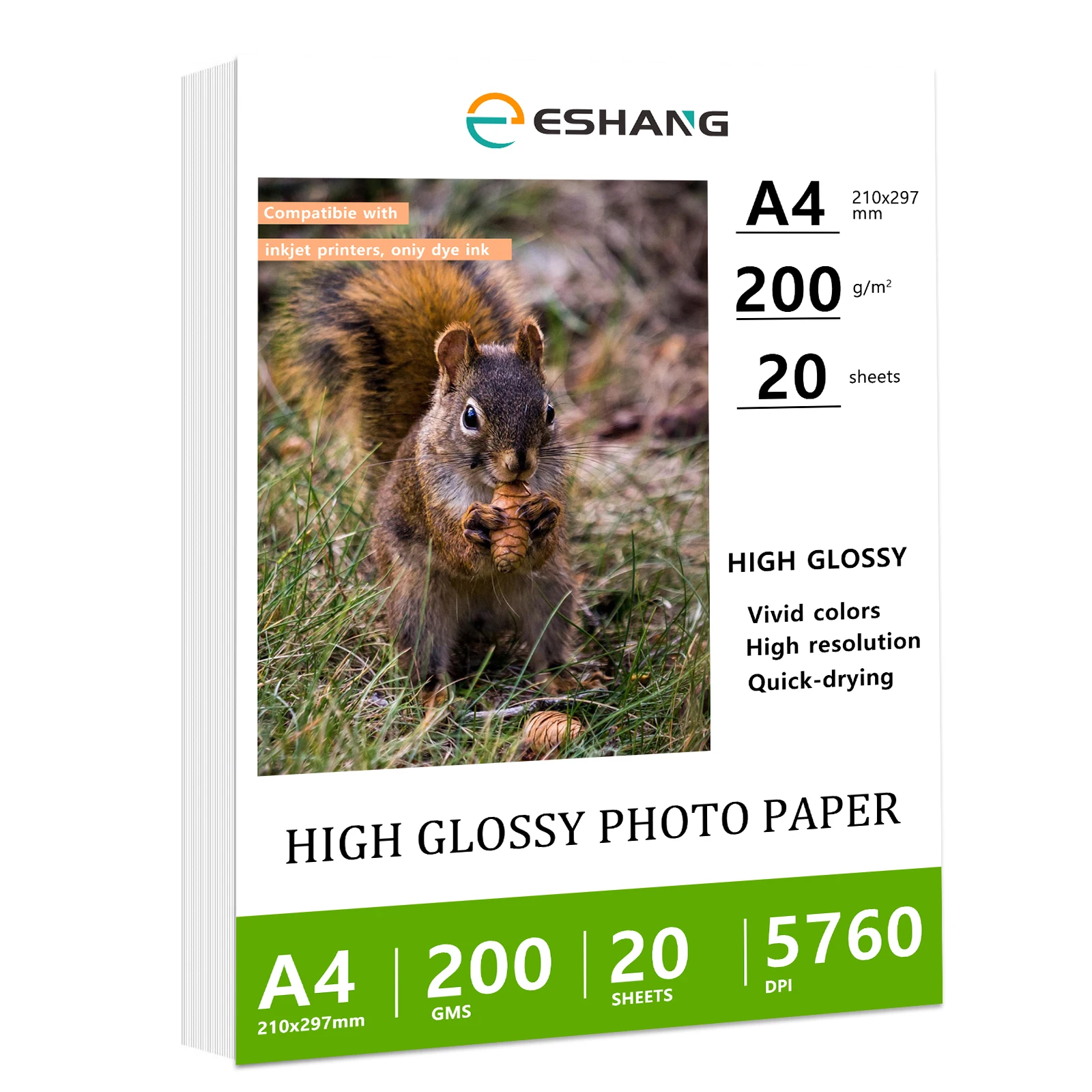 20 Yaprak 200Gsm 53Ib A4 Boyutu (8.3x11.7 İnç) Mürekkep Püskürtmeli Yazıcı için Yüksek Parlak Fotoğraf Kağıdı