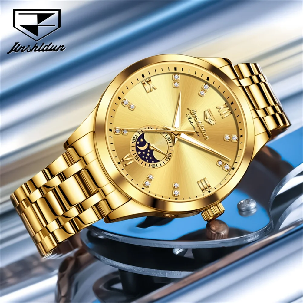 JSDUN 8969 Men's Watch Moon Phase Date Mechanical Watch For Men Original Diamond Scale Business Male Wristwatch Waterproof