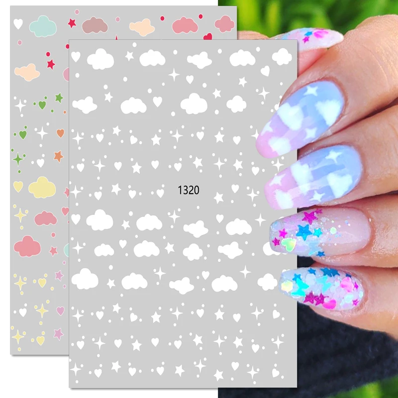 

3D Colorful Graffitis Nail Stickers White Clouds Rainbows Moon Star Heart Pattern Nail Decals Self-Adhesive Manicures Decor
