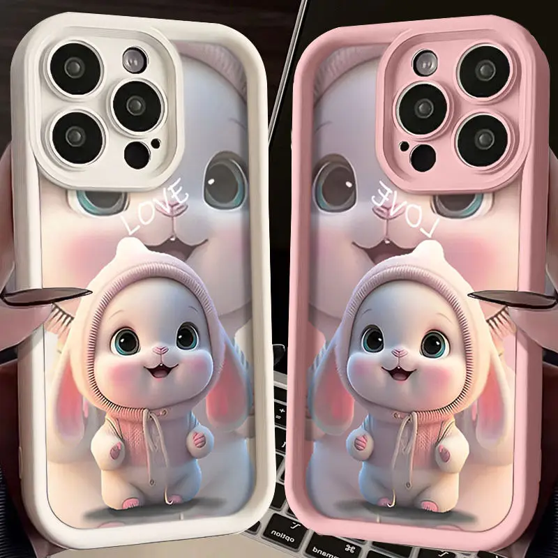 Bonita y hermosa funda de teléfono con forma de conejo para iPhone 13, 12, Mini, 16, 15, 14, 11 Pro Max, XR, X XS, 14, 15, 7, 8, Plus, Y2K, funda suave Kawaii