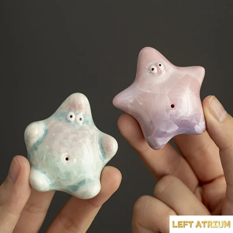 크리 에이 티브 도자기 귀여운 미니 오각형 모양 장식품 마이크로 풍경 차 애완 동물 실내 데스크탑 장식 액세서리 차 놀이, 1Pc