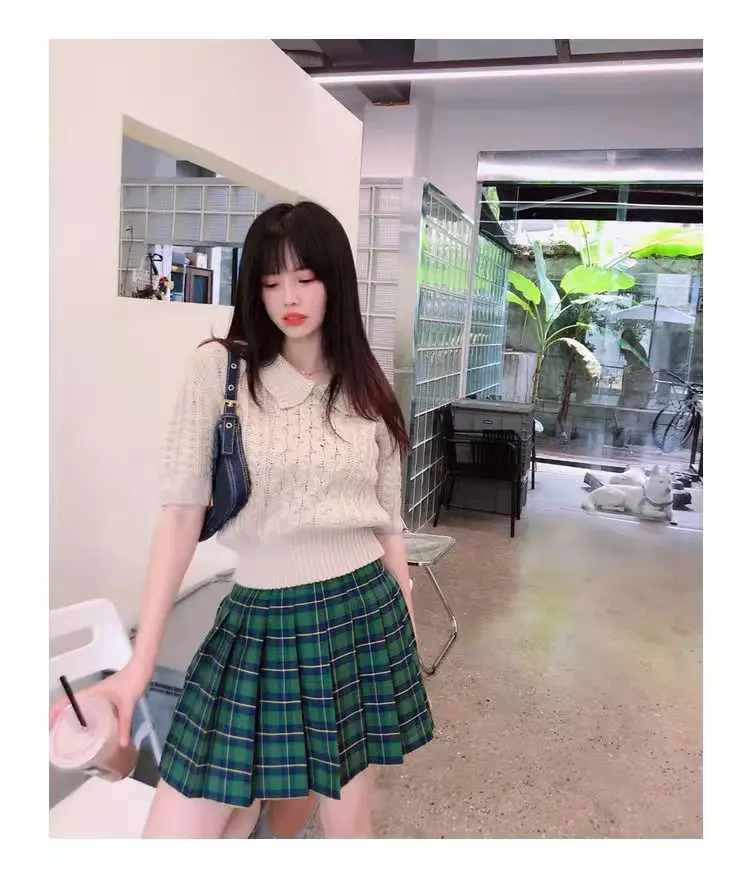 New Women Fashion Street Style Plus Size Vintage High Waist Yellow Mini Plaid Pleated Skirt A-Line Short Skirt With LiningXS-5XL black tennis skirt