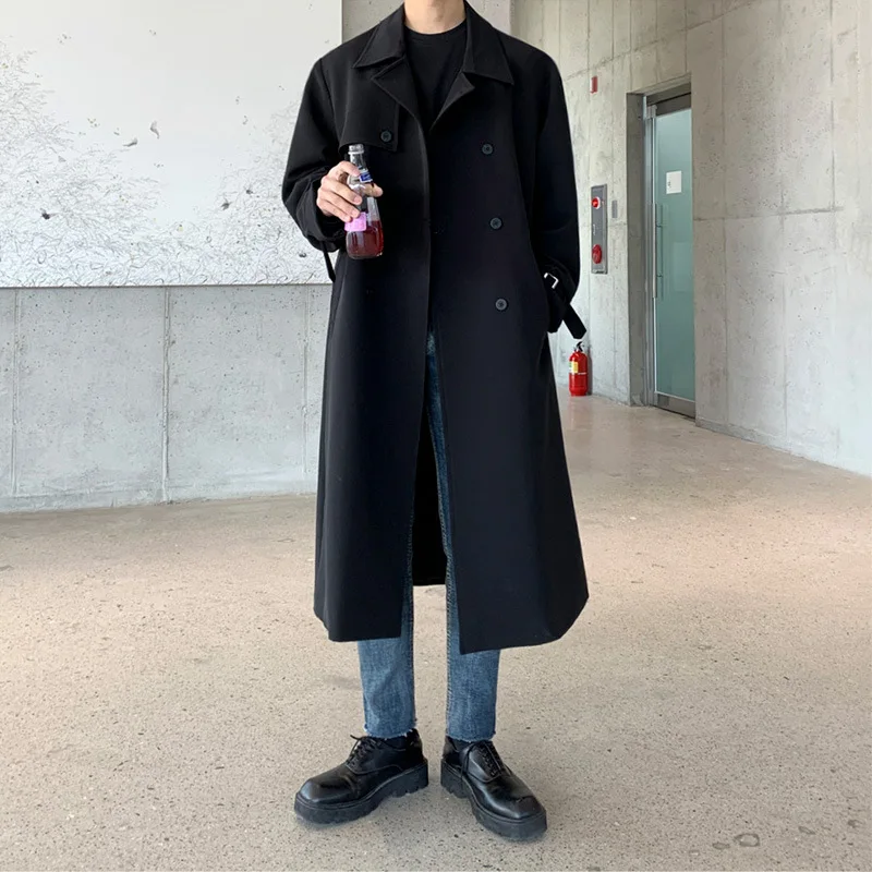 Autumn New Mid-length Trench Coat Men's Korean Version Trend Over-the-knee Loose Handsome Jacket British Style Coat