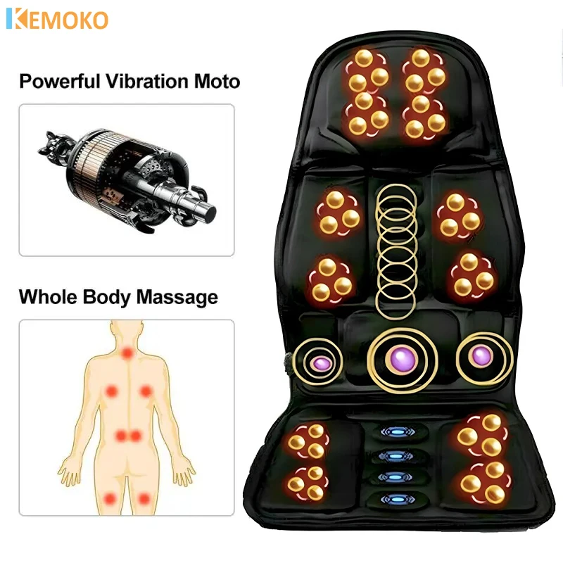 Almofada De Massagem Corporal Completa Com Calor, 7 Motores Vibrar Colchão, Esteira Do Pescoço Traseiro, Cadeira De Relaxamento, Assento De Carro, Home Office, 12V